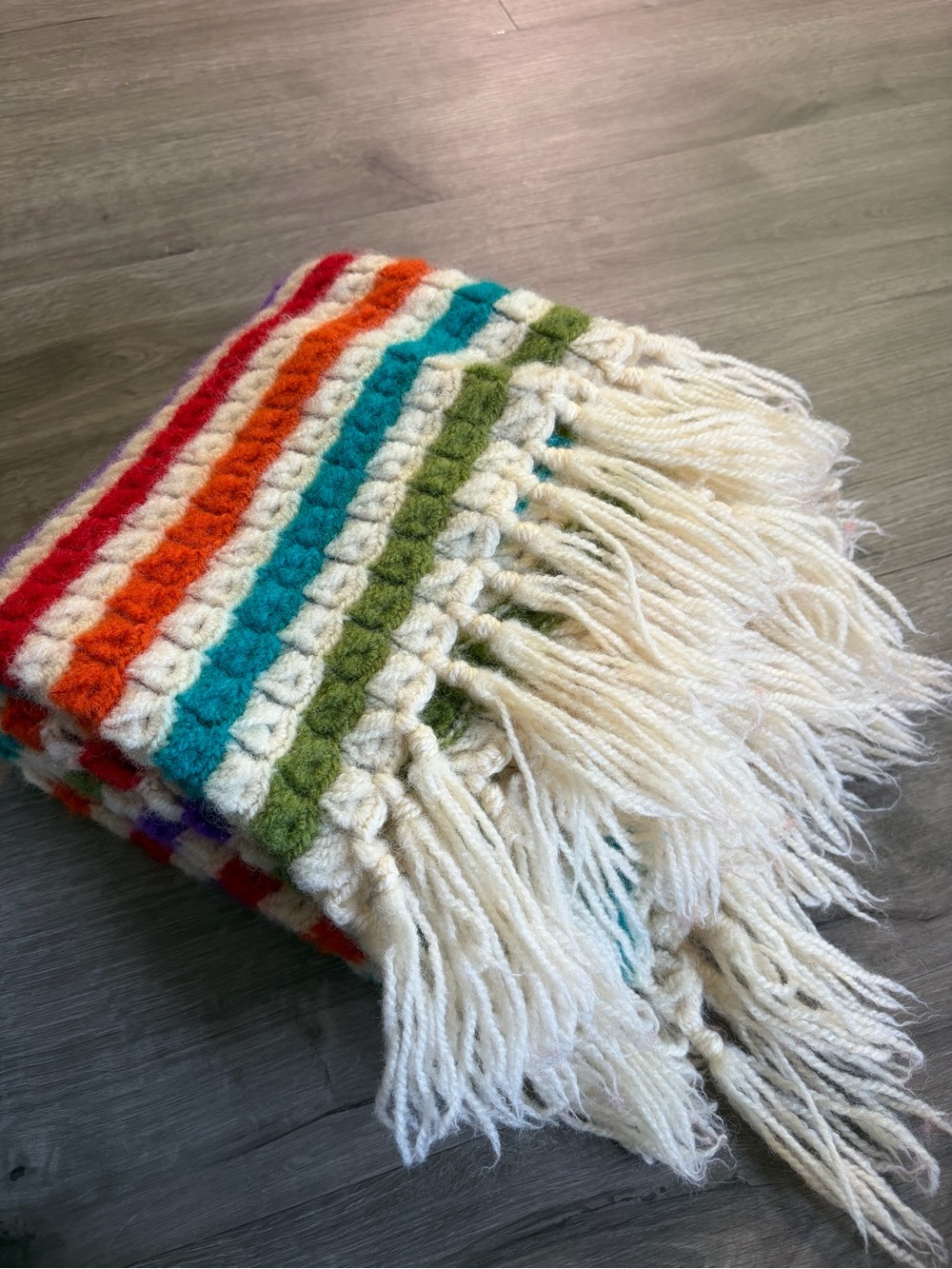 Hand Knit Rainbow Afghan Lap Blanket